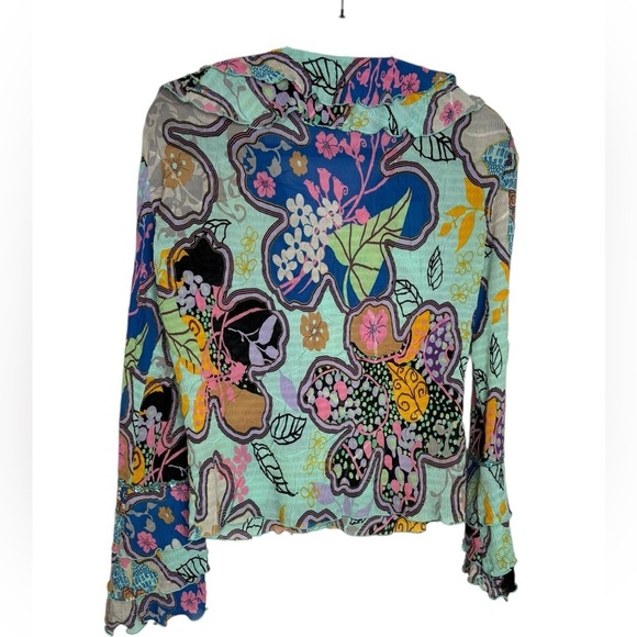 Art To Wear Rouched Long sleeve Button Front Alberto Makali Floral Blouse Size S - Picture 7 of 10